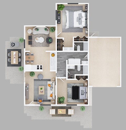 Floor plan for 2 beds, 2 baths, 1060 sqft